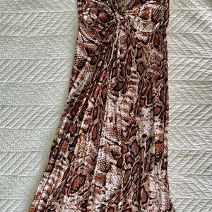 Peck & Peck Chic Brown Snake Print Twist-Knot Bust Maxi Dress
